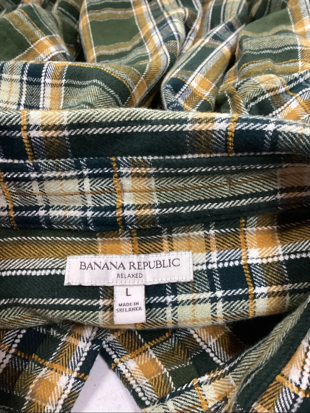 Banana Republic Green and Cream Plaid Button-Down Shirt